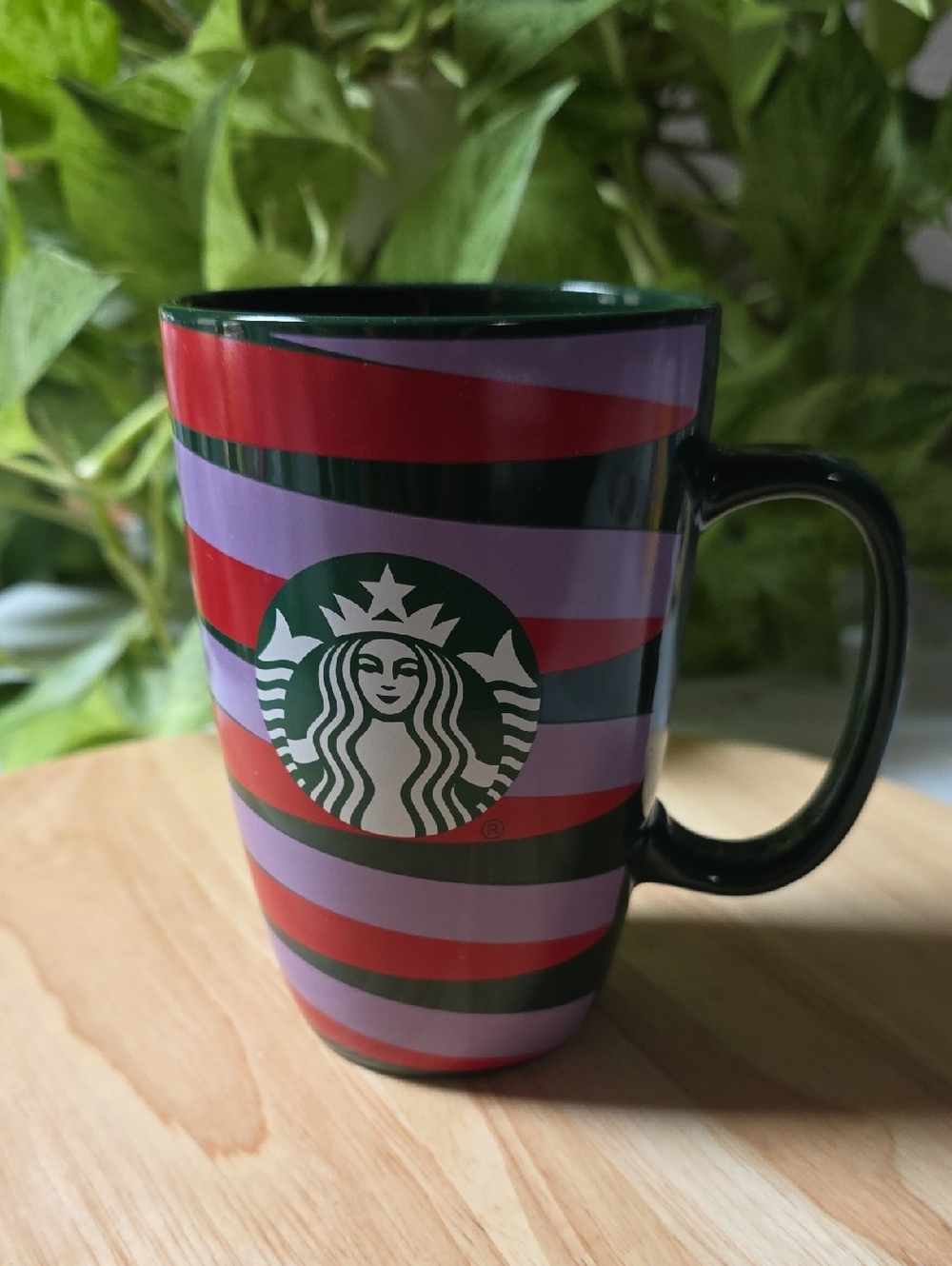 Starbucks 2020 Christmas Holiday Striped Ceramic Coffee Mug Red Purple Green